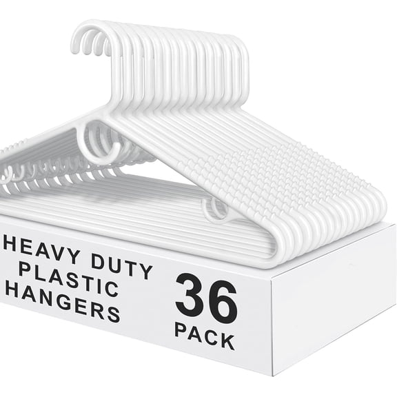 Super Heavy Duty Plastic Hangers, White Non-Slip for Coat Jacket and Shirt, Non-Slip Pants Bar, Thick Strong Plastic Clothes Hangers with Hook for Scarves and Belts