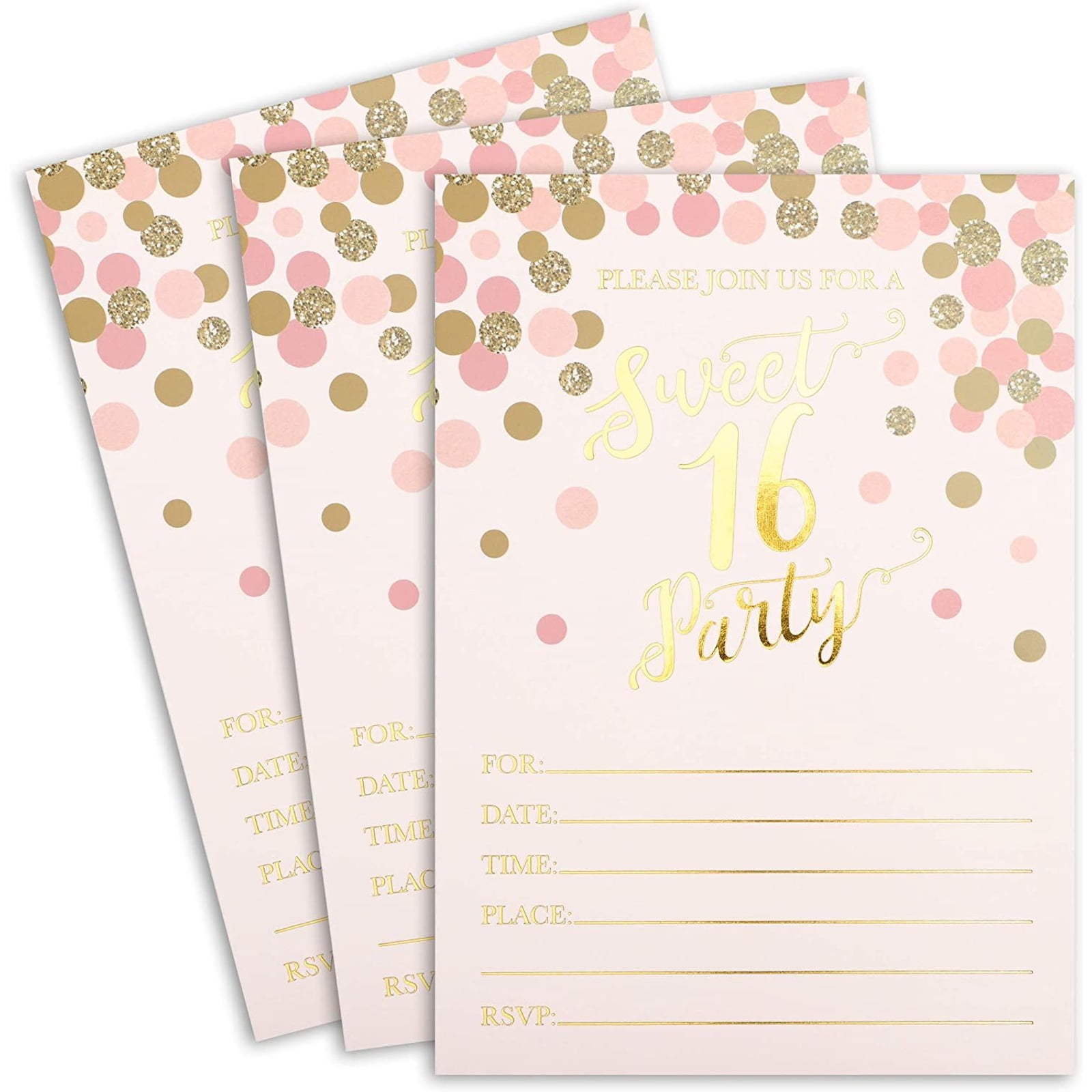36-Pack Sweet 16 Birthday Party Invitations With Envelopes for RSVP Party (Pink \u0026 Gold, 7 x 5 In)