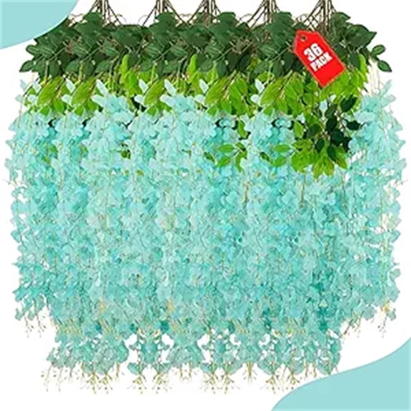 36 Pack Teal Wisteria Hanging Flowers, 3.44 Ft Fake Hanging Flowers, Artificial Wisteria Garland Vines for Wedding Room Backdrop Outdoor Patio Garden Dration