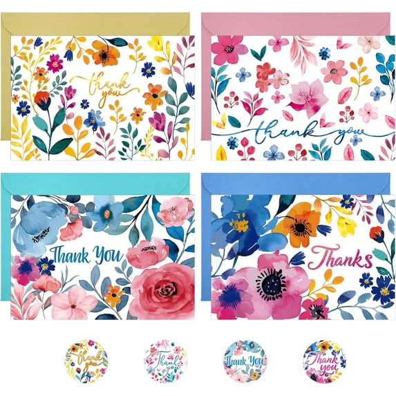 36 Pack Thank You Cards with Envelopes, 4x6 Inch Teacher Appreciation Cards with Stickers, Teacher Thank You Card Bulk Blank Card for Graduation, Teacher's Day, Mother's Day, Wedding