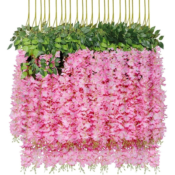 36 Pack (Total 139 Feet) Artificial Fake Wisteria Vine Rattan Hanging Garland Silk Flowers String Home Party Wedding Decor (36, White)