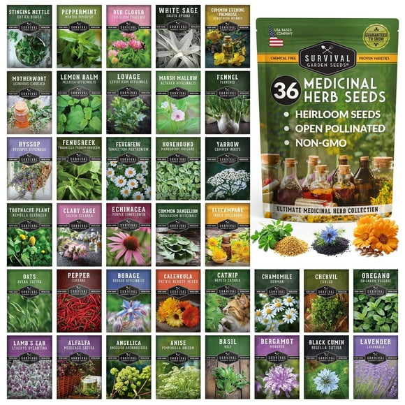 36 pack Ultimate Medicinal Herb Seed Collection - Full Sun Perennials & More