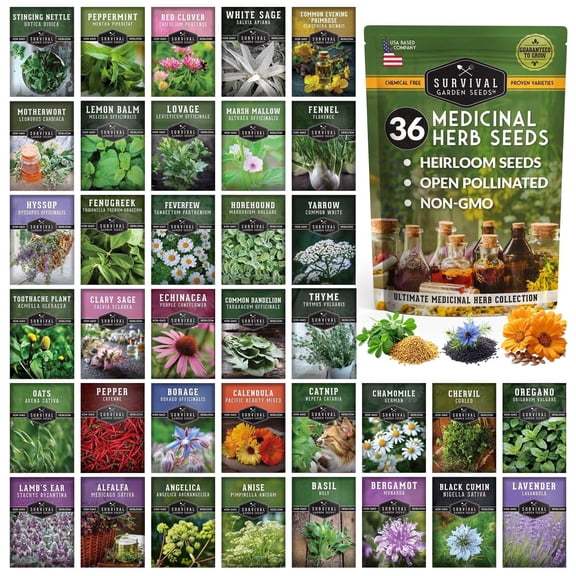 36 Pack Ultimate Medicinal Herb Seeds - Full Sun Perennials & More