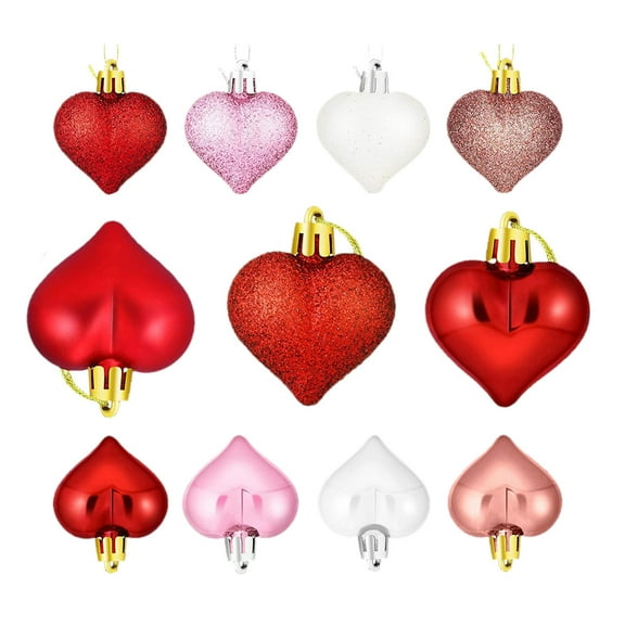 36 Pack Valentines Heart Ornaments Bulk - Multi Finish Heart Shaped Hanging Decor for Home, Party, Valentine's Day, Wedding & Anniversary Decorations