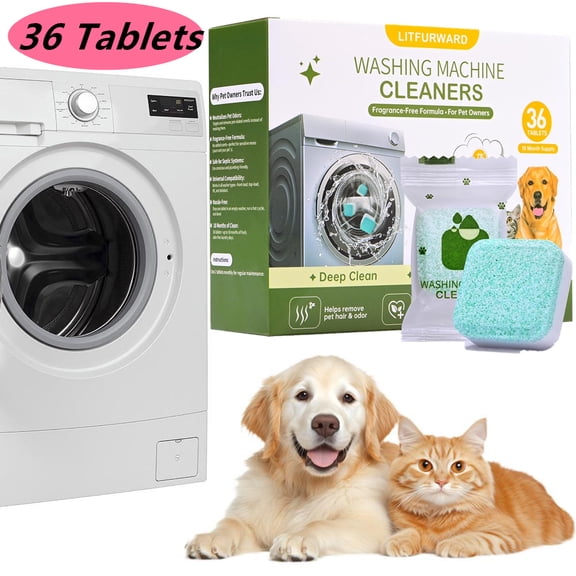 36 Pack Washer Machine Cleaner Tablets Supply, for Pet Owners Washing Machine Cleaner,Compatible with HE,Easily Pet Hair Remover for Laundry,Top & Front Load Washer