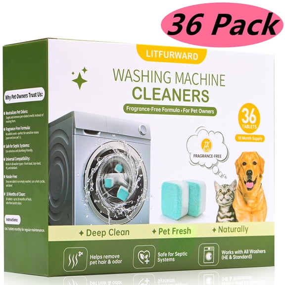 36 Pack Washer Machine Cleaner Tablets Supply, for Pet Owners Washing Machine Cleaner,Compatible with HE,Easily Pet Hair Remover for Laundry,Top & Front Load Washer