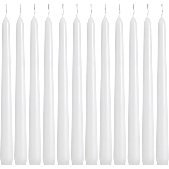36 Pack White Taper Candles, 7-8 Hours Burn Time, Unscented, Smokeless and Dripless, 0.8 x 10 Inch Dinner Candle Set for Household, Wedding, Party and Home Décor Candlesticks