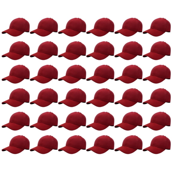 36 Pack Wholesale Baseball Cap Bulk Plain Blank Hat Adjustable Size Burgundy