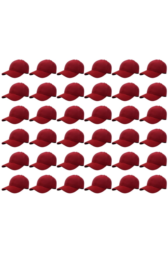 36 Pack Wholesale Baseball Cap Bulk Plain Blank Hat Adjustable Size Burgundy