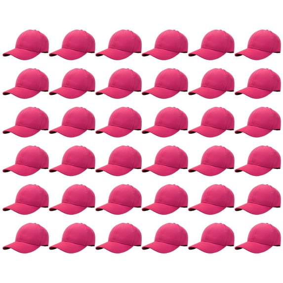 36 Pack Wholesale Baseball Cap Bulk Plain Blank Hat Adjustable Size Hot Pink