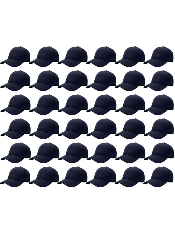 36 Pack Wholesale Baseball Cap Bulk Plain Blank Hat Adjustable Size Navy
