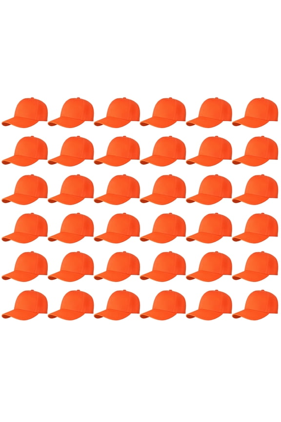 36 Pack Wholesale Baseball Cap Bulk Plain Blank Hat Adjustable Size Orange