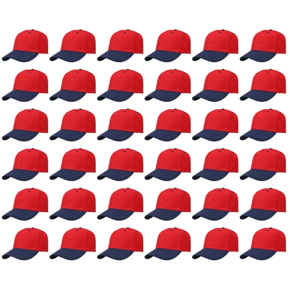 36 Pack Wholesale Baseball Cap Bulk Plain Blank Hat Adjustable Size Red/Navy