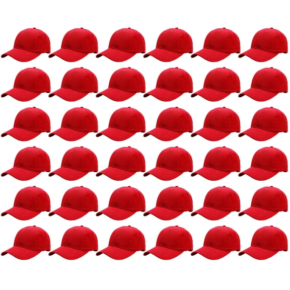 36 Pack Wholesale Baseball Cap Bulk Plain Blank Hat Adjustable Size Red