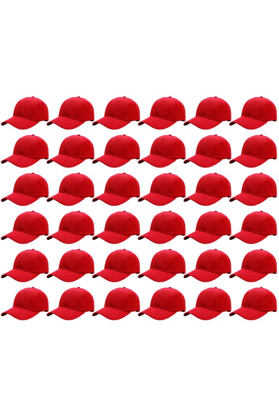 36 Pack Wholesale Baseball Cap Bulk Plain Blank Hat Adjustable Size Red