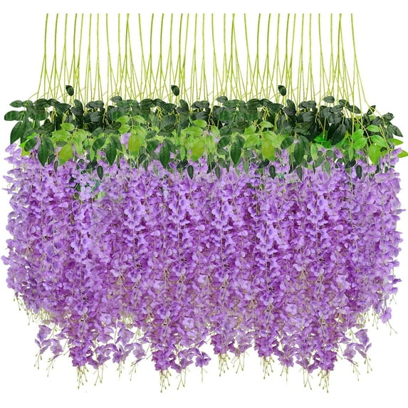 36 Pack Wisteria Hanging Flowers 3.7 Feet Artificial Flowers Fake Wisteria Vine Hanging Garland Silk Flowers String for Wedding Party Home Greenery Wall Decor (White)