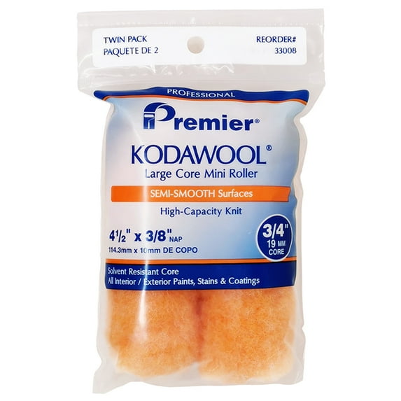 36-Pack of 4-1/2” x 3/8” Nap Premier 33008 Kodawool Large Core Mini Roller Cover, 2-Pack