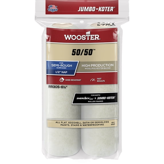 36-Pack of 6-1/2” x 1/2” Nap Wooster RR305 Jumbo-Koter 50/50 Mini-Roller Cover, 2-Pack