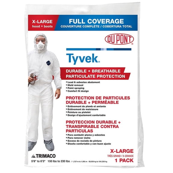 36-Pack of X-Large Trimaco 141232 DuPont, Tyvek Disposable Coverall with Hood & Boots
