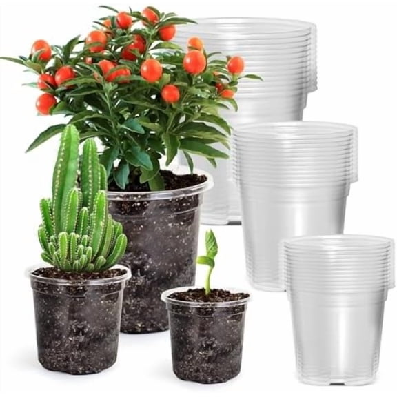 36 Packs 5/4/3.5 Inch Reinforced Clear Nursery Pots with Drainage Hole, Transparent Variety Pack Plastic Plant Pot Seedling Planter for Vegetable Propagation, Root Cutting, Seed Starting