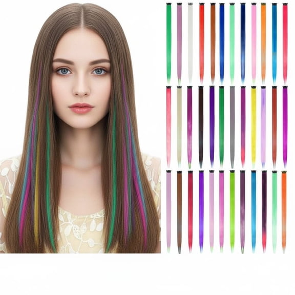 36 Packs Colored Clip in Hair Extensions 22'' Colorful Straight Hair Extensions Clip in for Women  Multi-Colors Party Highlights Streak Synthetic Hairpieces (36 Colors Set)