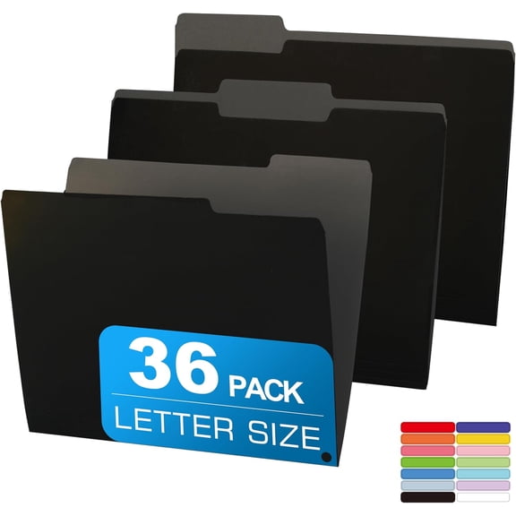 36 Packs Colored File Folders,Black File Folders,Two Tone Color File Folder 8.5 x 11 Inch,1/3 Cut Tabs Letter Size,Manila File Folders for Office,School and Home,Organization