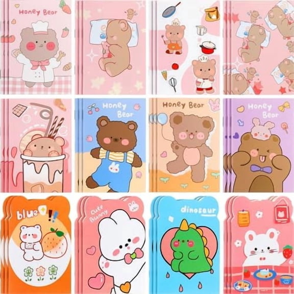 36 Packs Mini Notebooks Small Cute Notebooks Bulk Cartoon Cat Panda Themed Party Favors for Christmas Classroom Prizes Gift, Lovely Styles