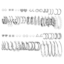 36 Pair Silver Earrings Set for Women Girls Fashion Pearl Chain Chain Stud Earrings Pendant Multi Pack Hoop Earrings Pack Hypoallergenic Earrings for Birthday Party Jewelry Favors
