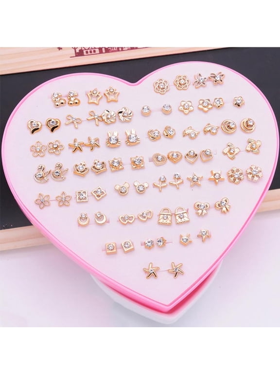 36 Pairs/Box Ears Studs Set Multi-Color Cartoon Hypoallergenic Earrings Set for Women