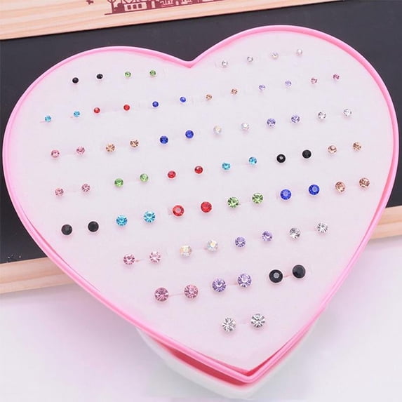 36 Pairs/Box &nbsp;Multi-Color Crystal Cartoon Hypoallergenic Plastic Stud Earrings Set For Women Girl Daughter Gifts Jewelry