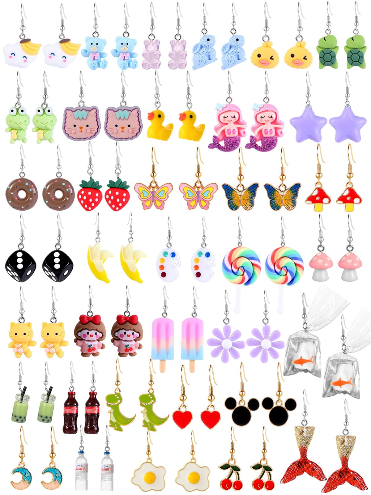 AIDSOTOU 36 Pairs Cute Weird Fun Earrings for Teen Girls Unique Funky Cool Dangle Earrings Set for Women Multipack C29