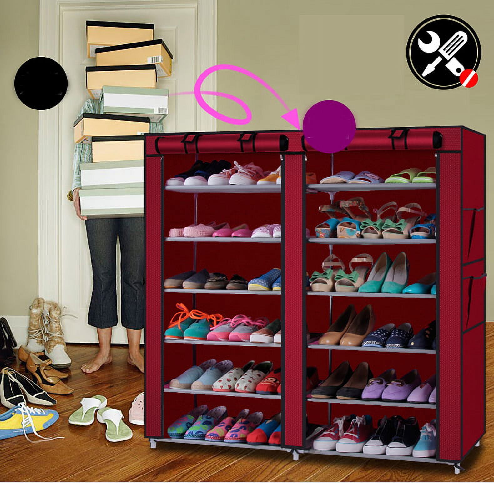 36 Pairs DIY Portable Shoe Rack Shoe Storage Organizer Cabinet Tower with Nonwoven Fabric Cover Walmart