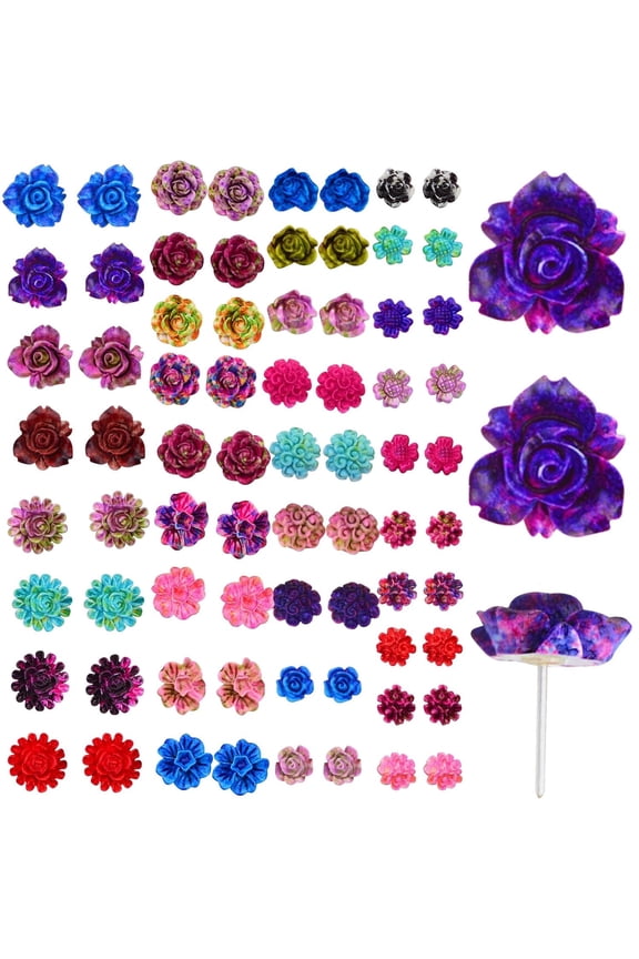36 Pairs Flower Stud Earrings Plastic Post Earrings Rose for Sensitive Ears 10mm with Earring Backings Hypoallergenic and Heart Box Sets for Women Teens Party Gifts,Resin