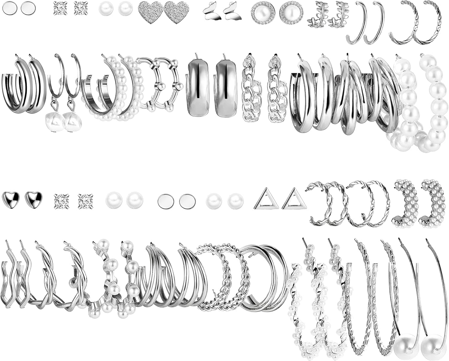 UMEHOME 36 Pairs Gold Earrings Set For Women, Fashion Pearl Chain Link Stud Drop Dangle Earrings Multipack Hoop Earring Packs, Hypoallergenic Earrings For Birthday Party Jewelry[Z1]