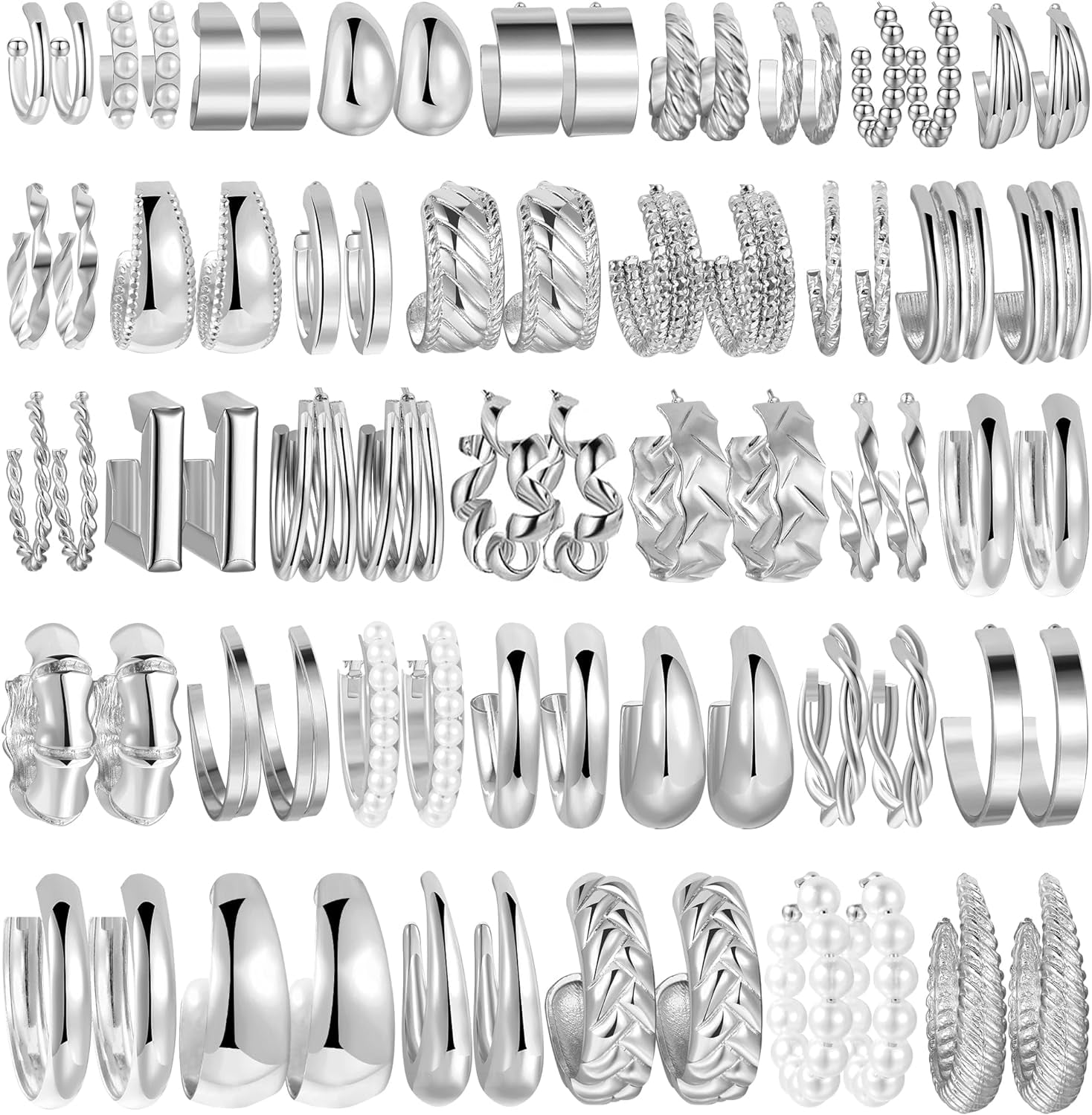 UMEHOME 36 Pairs Gold Hoop Earrings Set For Women, Fashion Chunky Gold Hoop Earrings Multipack, Hypoallergenic Pearl Chain Twisted Statement Earring Pack For Birthday Party Jewelry[Z396]