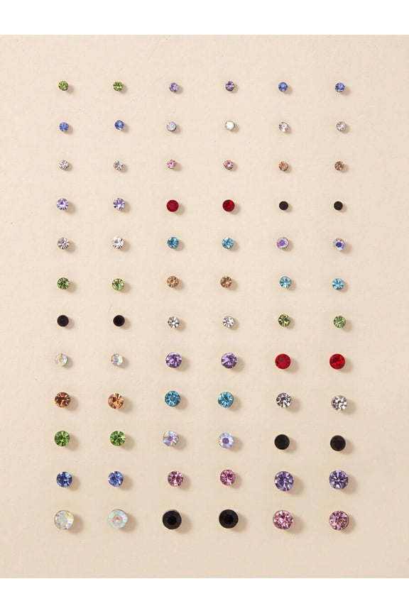 36 Pairs Multicolor Rhinestone Stud Earrings Set
