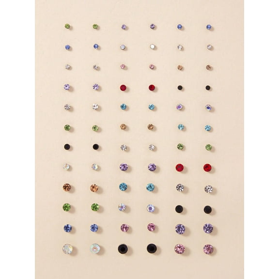 36 Pairs Multicolor Rhinestone Stud Earrings Set