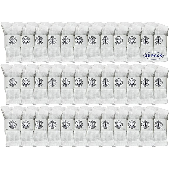36 Pairs Of SOCKS'NBULK Wholesale Kids Crew Socks, Childrens Cotton Casual Crew Socks Size 6-8 (White)