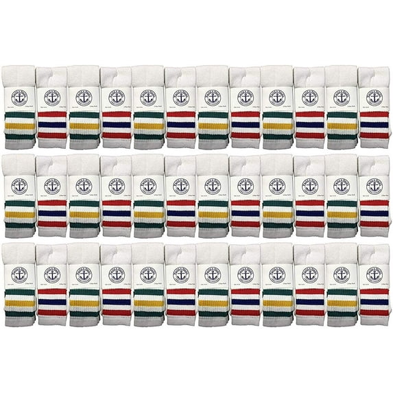 36 Pairs Of Yacht & Smith 17 Inch Wholesale Kids Tube Socks, Childrens Cotton Referee Sport Socks Size 6-8 (6-8 White w/Stripes)