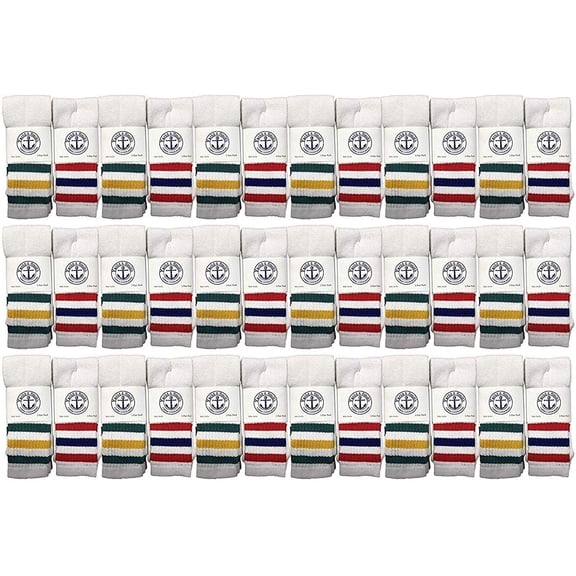 36 Pairs Of Yacht & Smith 28 Inch Wholesale Men's Long Tube Socks, Cotton Sport Tube Socks Size 10-13 (White w/Stripes)