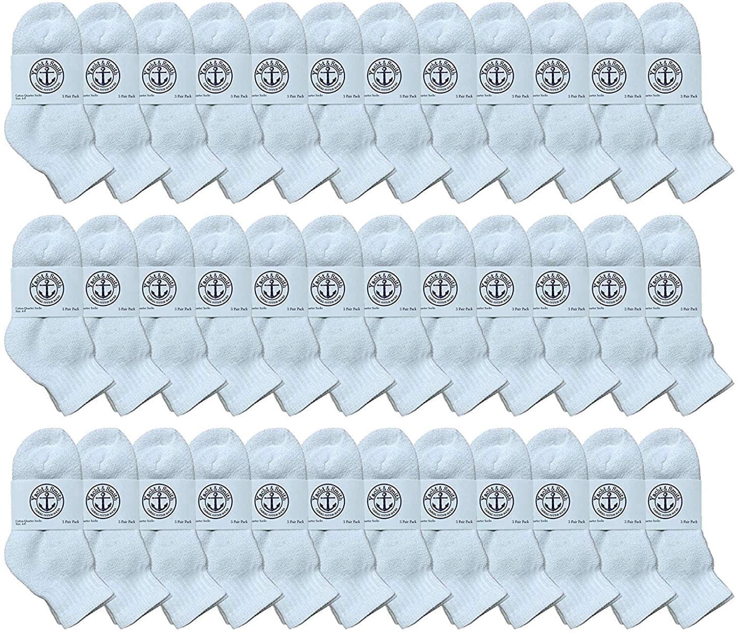 36 Pairs Of Yacht & Smith Wholesale Bulk Kids Mid Ankle Socks, Cotton Sport Athletic Ankle Socks Size 4-6 (White)