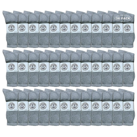36 Pairs Of Yacht & Smith Wholesale Kids Crew Socks, Childrens Cotton Casual Crew Socks Size 4-6 (Gray)