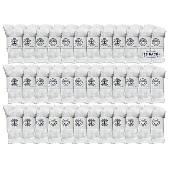 36 Pairs Of Yacht & Smith Wholesale Kids Crew Socks, Childrens Cotton Casual Crew Socks Size 4-6 (White)