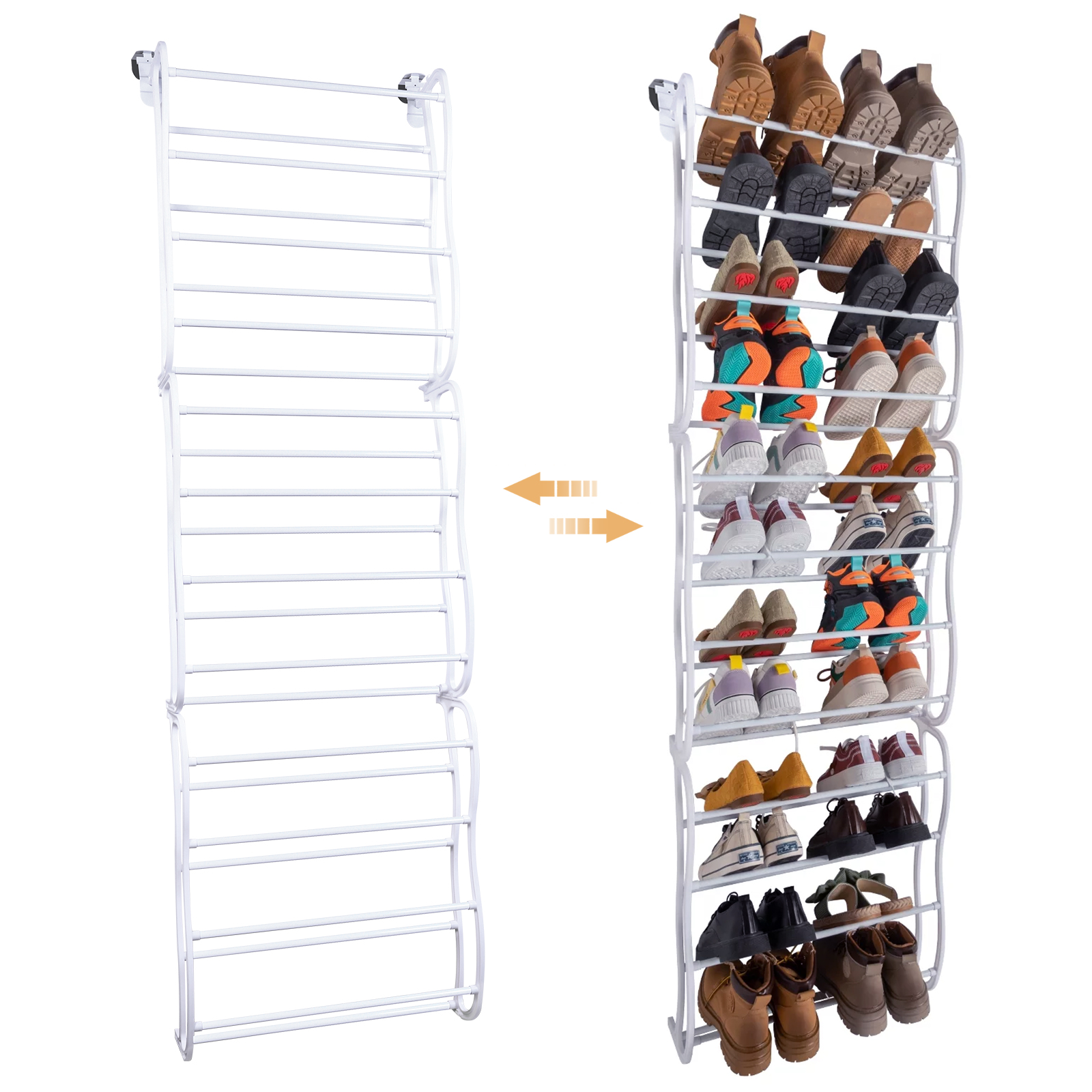 Mainstays 12Tier over the Door Shoe Rack for 36 Pairs, Metal, Gray