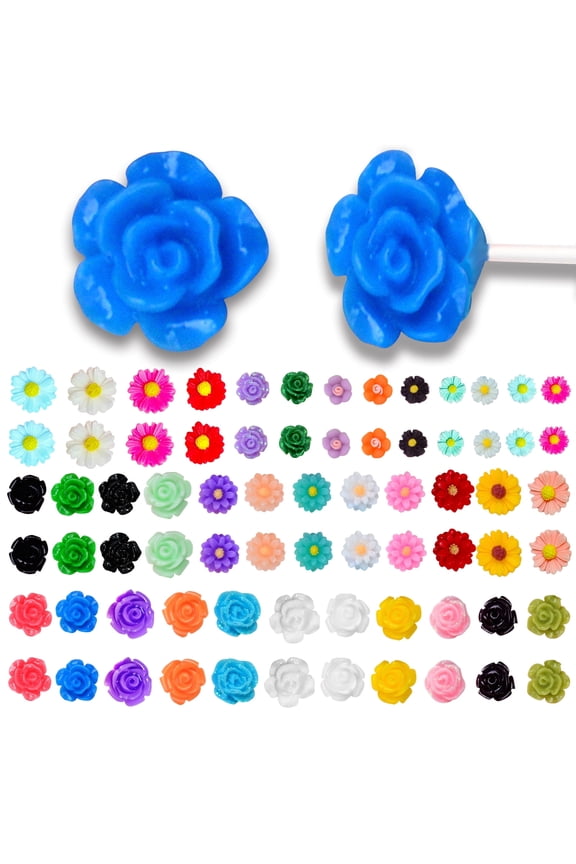 36 Pairs Resin Flower Stud Earrings Mixed Colorful Boho Romantic Rose Floral Daisy Earring Studs with Transparent Ear Backs and Heart Gift Box for Women Teens, 5 Sizes