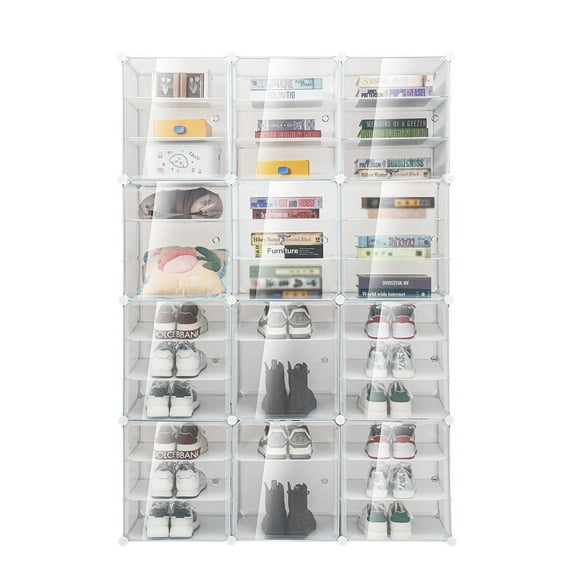 36 Pairs Stackable Shoes Racks 12 Tiers White Shoe Rack Box Organizer Cabinet Storage