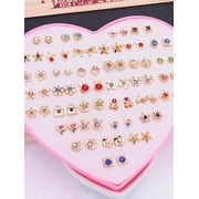 POSECA 36 Pairs Stud Earrings with Heart Shape Gift Box, Hypoallergenic Earrings for Girls and Women, Colorful Ear Stud Jewelry Set, Multiple Size and Patterns