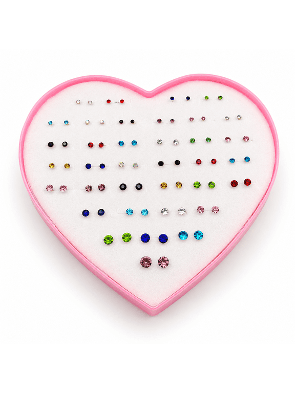 36 Pairs Stud Earrings Set, 2-6mm Assorted Crystal-Look Earrings Multipack Gift for Women and Teens, Everyday Jewelry, Colorful