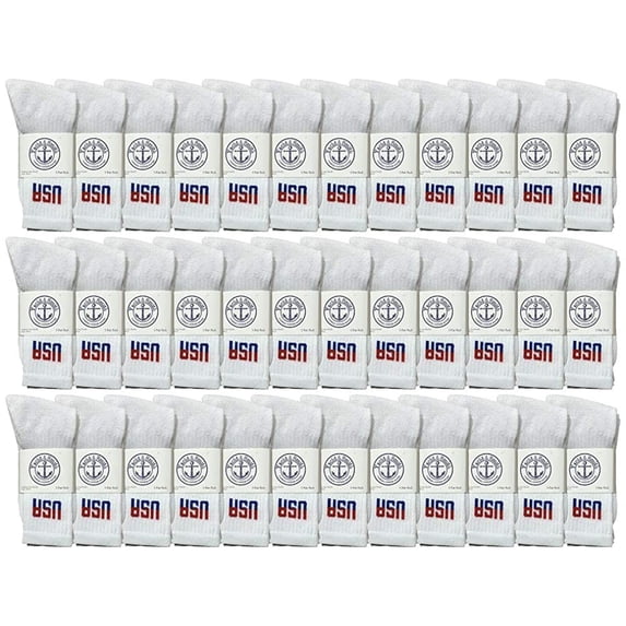 36 Pairs White USA Yacht & Smith Mens Wholesale Bulk Cotton Socks, Athletic Sport Socks Shoe Size 10-13