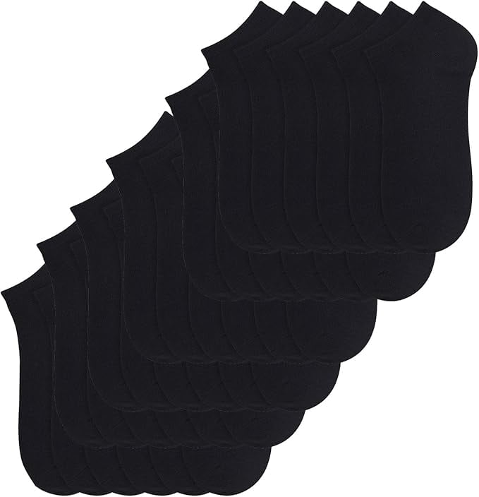 36 Pairs - Women's Socks - Ankle Cut, Low Cut, No Show, Footie, Casual Girls (Black, Size 9-11)